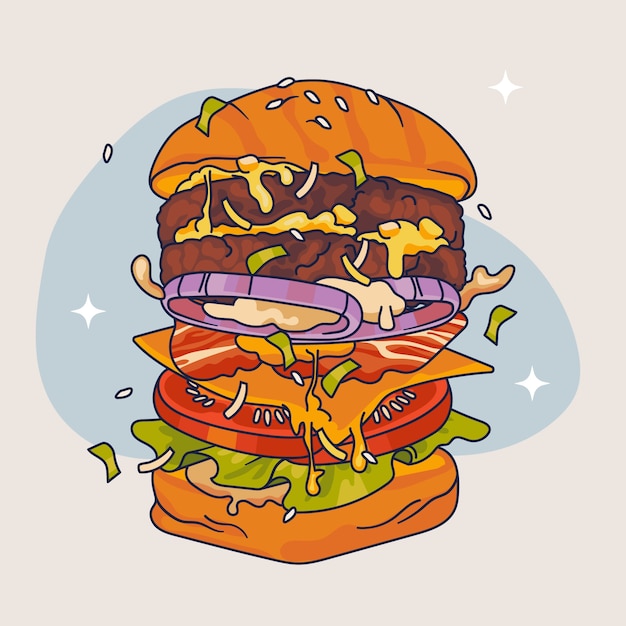 Ilustración de una hamburguesa dibujada a mano