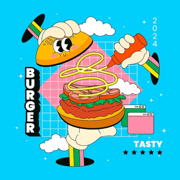 Ilustración de una hamburguesa dibujada a mano