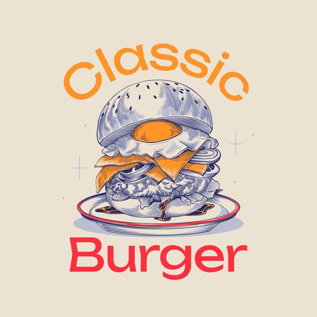 Ilustración de una hamburguesa dibujada a mano