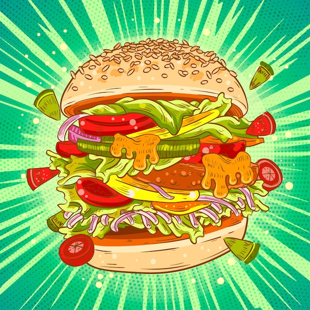 Vector gratuito ilustración de hamburguesa dibujada a mano