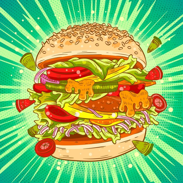 Ilustración de hamburguesa dibujada a mano