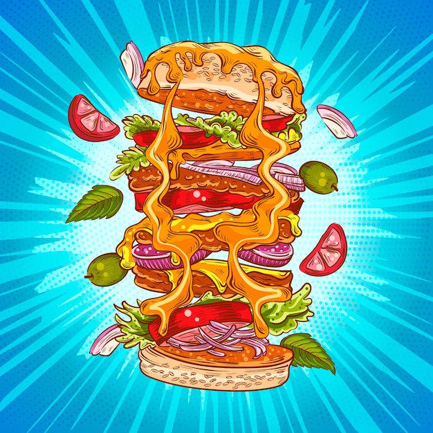 Vector gratuito ilustración de hamburguesa dibujada a mano