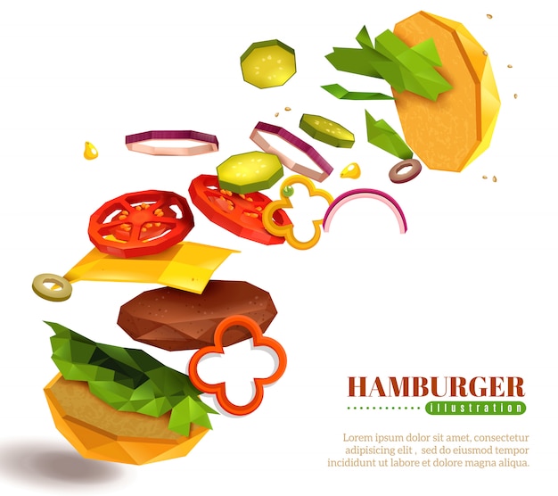 Vector gratuito ilustración de hamburguesa voladora 3d