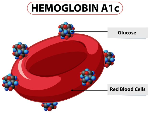 Ilustración de la hemoglobina A1c y la glucosa en la sangre