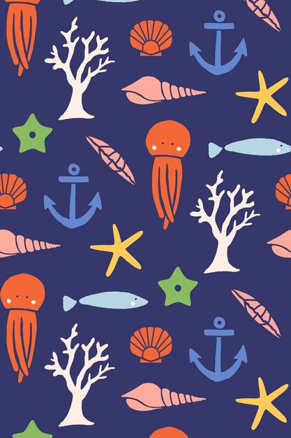 Ilustración de hermoso diseño plano de elementos marinos