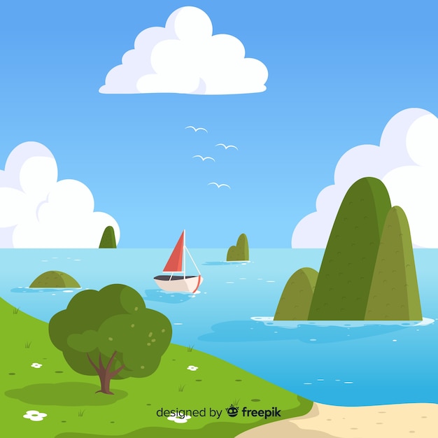 Ilustración de hermoso paisaje natural con vistas al mar