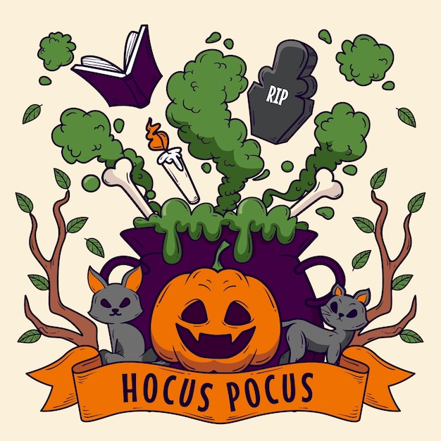 Ilustración de hocus pocus dibujado a mano