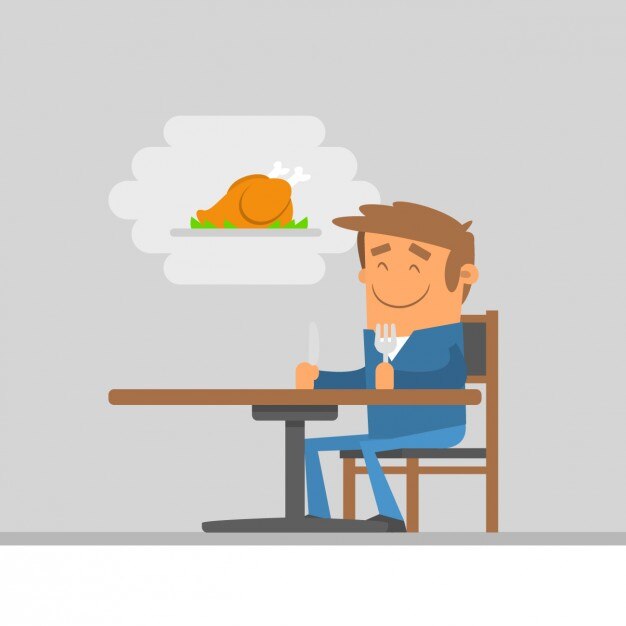 Ilustración de hombre esperando la comida