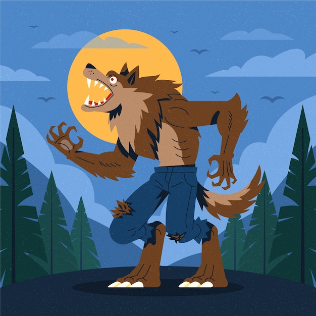 Vector gratuito ilustración de hombre lobo dibujado a mano