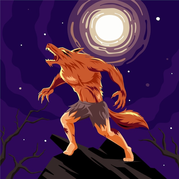 Ilustración de hombre lobo de diseño plano