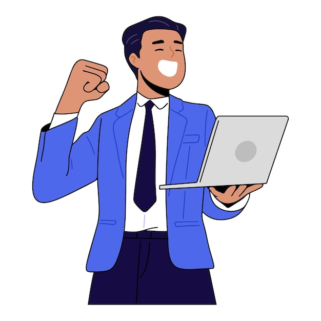 Ilustración de un hombre de negocios celebrando el éxito levantando las manos