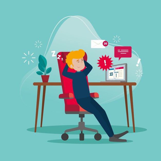 Ilustración del hombre posponiendo el trabajo en casa