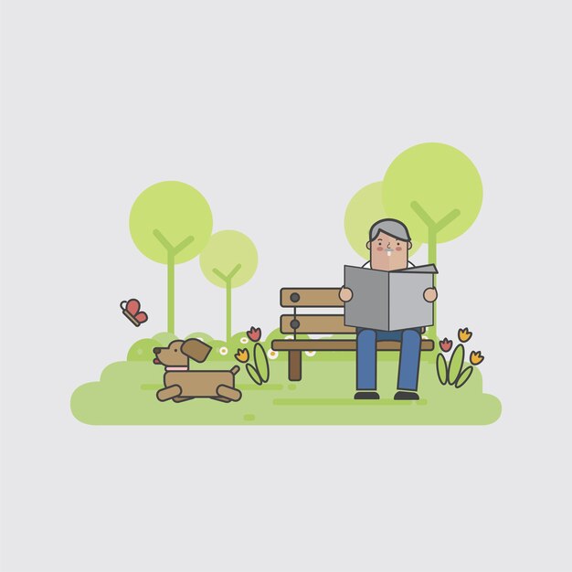 Vector gratuito ilustración de un hombre con su perro