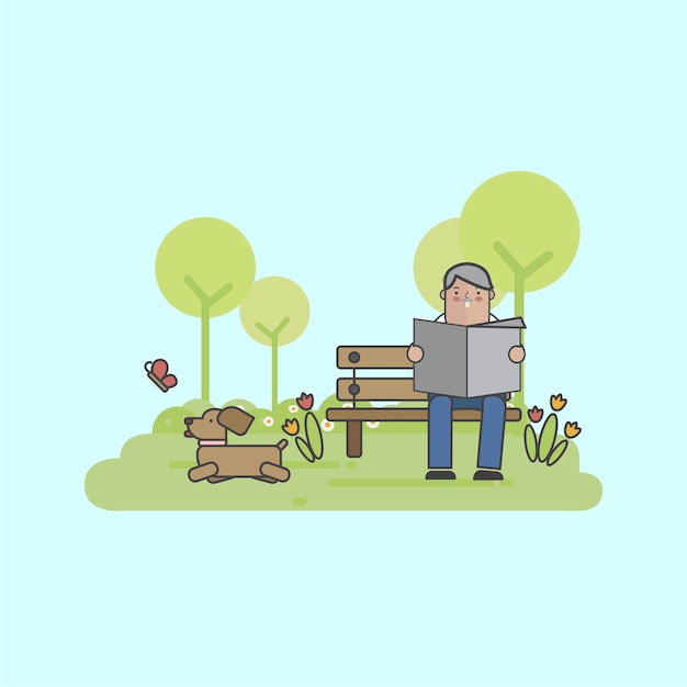 Vector gratuito ilustración de un hombre con su perro