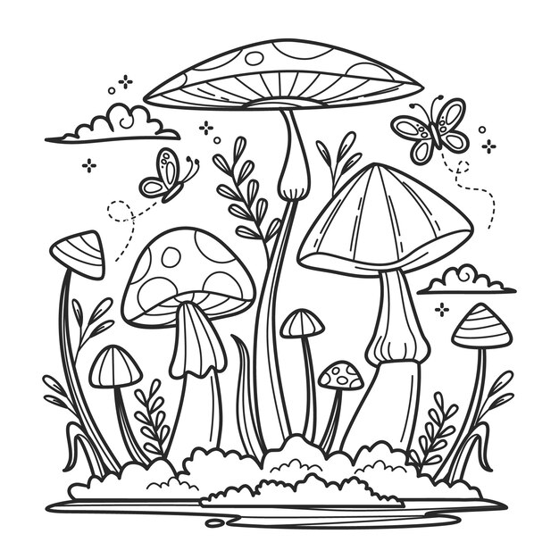 Ilustración de un hongo dibujada a mano