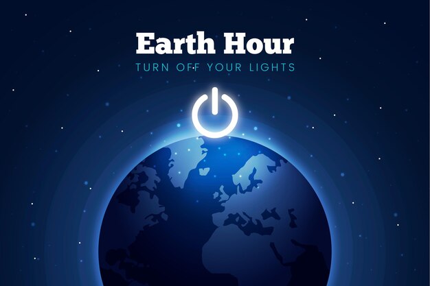 Ilustración de la hora del planeta con planeta y botón de apagado