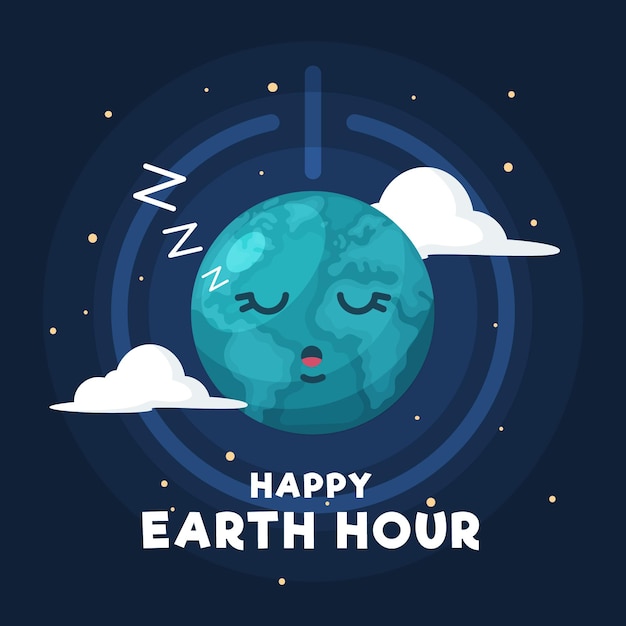 Ilustración de la hora del planeta con planeta durmiendo