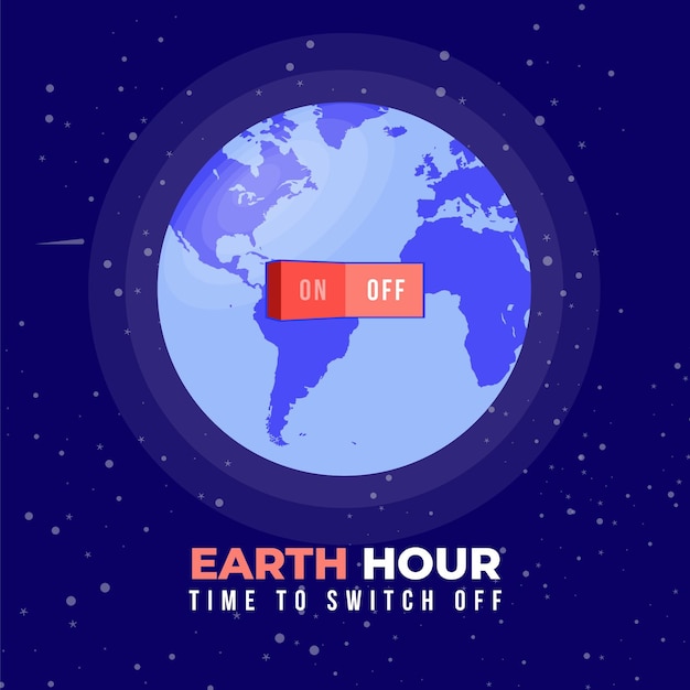 Vector gratuito ilustración de la hora del planeta con planeta e interruptor de luz