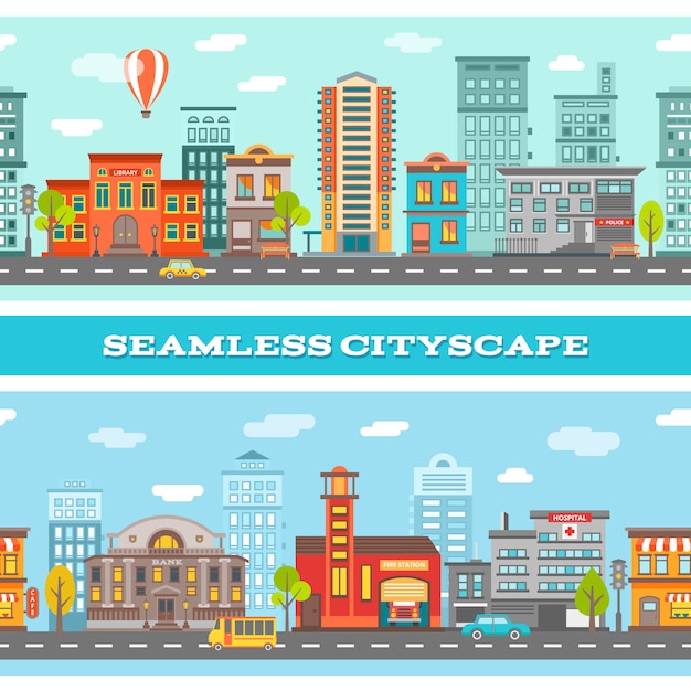 Ilustración horizontal de edificios de la ciudad