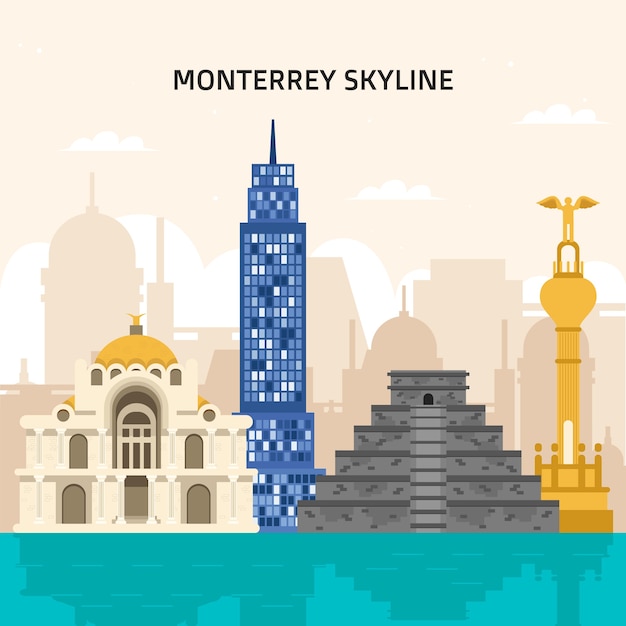 Vector gratuito ilustración de horizonte de monterrey de diseño plano