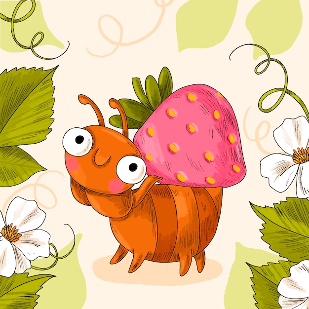 Ilustración de hormiga de dibujos animados dibujados a mano