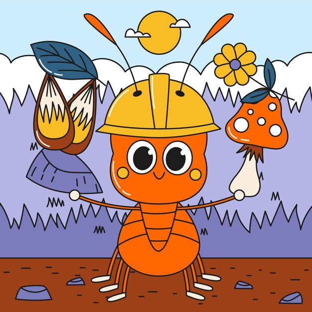 Ilustración de hormiga de dibujos animados dibujados a mano