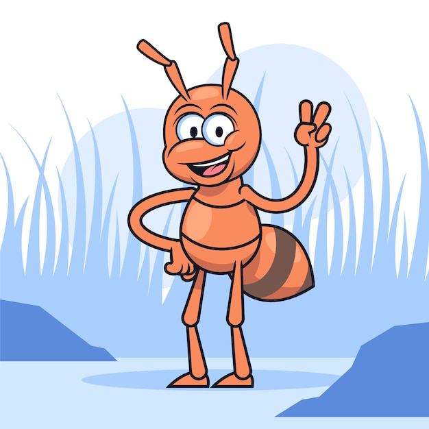 Ilustración de hormiga de dibujos animados dibujados a mano