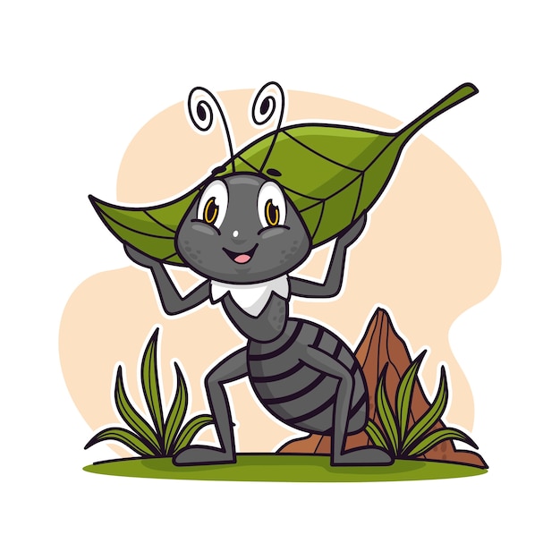 Ilustración de hormiga de dibujos animados dibujados a mano