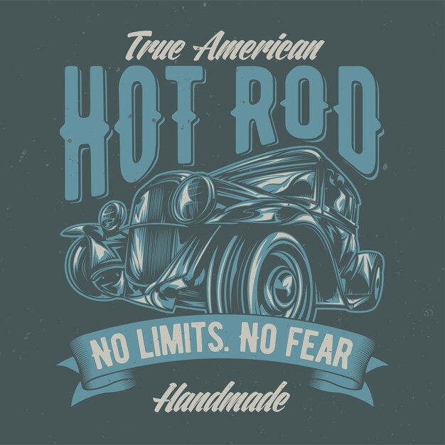 Ilustración de hot rod personalizado. Ilustración dibujada a mano.