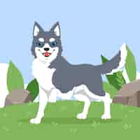 Vector gratuito ilustración de husky de dibujos animados dibujados a mano