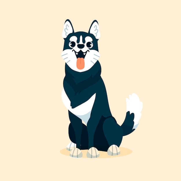 Ilustración de husky de dibujos animados dibujados a mano