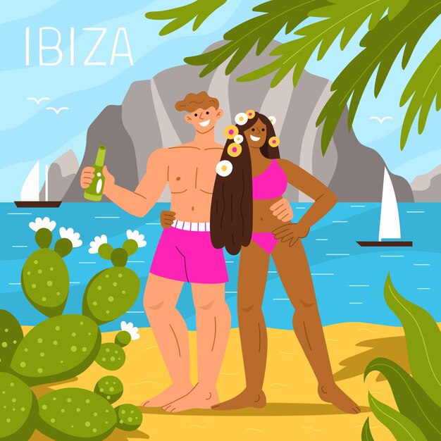 Ilustración de ibiza dibujada a mano