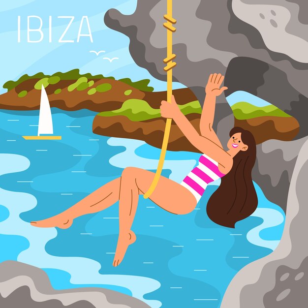 Ilustración de ibiza dibujada a mano
