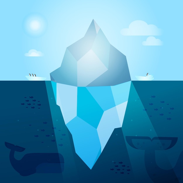 Vector gratuito ilustración de iceberg con ballenas y peces