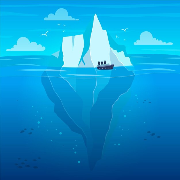 Ilustración de iceberg de diseño plano con barco