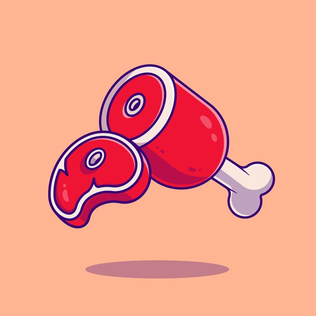 Ilustración de icono de dibujos animados de carne. Concepto de icono de comida animal aislado. Estilo de dibujos animados plana
