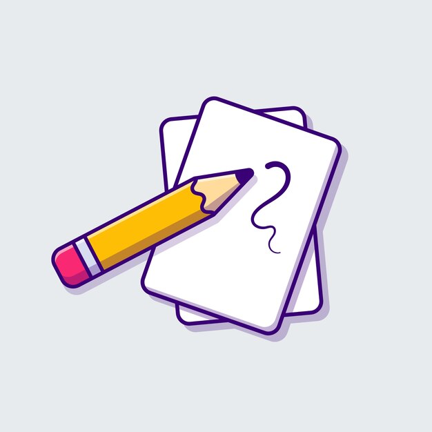 Ilustración de icono de dibujos animados de lápiz y papel. Concepto de icono de objeto de educación aislado. Estilo de dibujos animados plana