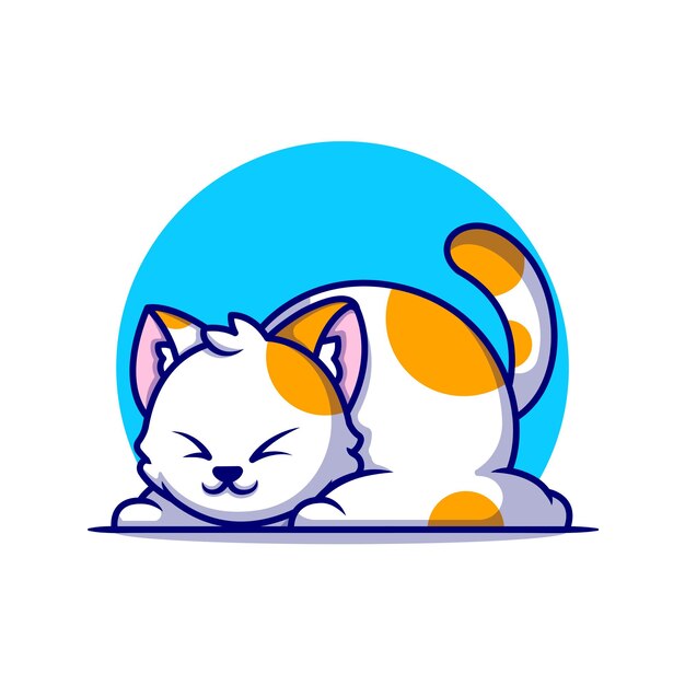 Ilustración de icono de dibujos animados lindo gato gordo durmiendo. Concepto de icono de naturaleza animal aislado. Estilo de dibujos animados plana