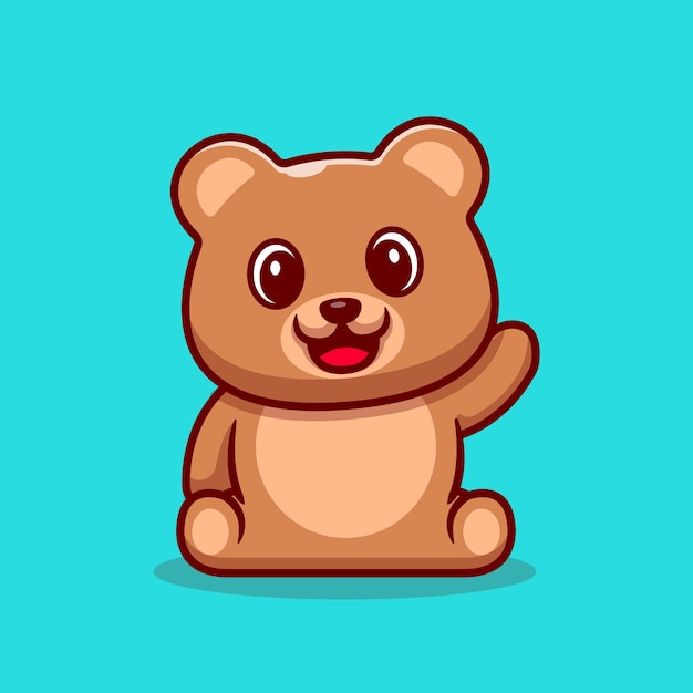 Ilustración de icono de dibujos animados lindo oso de peluche agitando la mano.