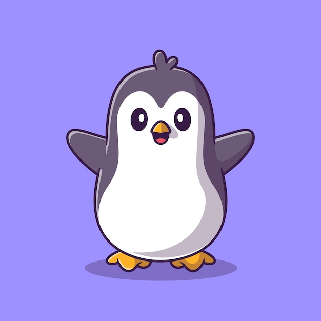 Ilustración de icono de dibujos animados lindo pingüino feliz. Concepto de icono de naturaleza animal aislado. Estilo de dibujos animados plana