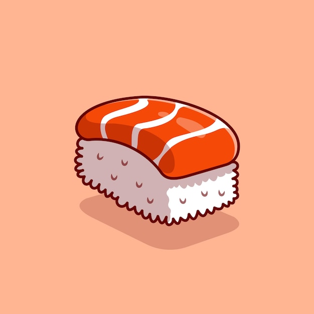 Ilustración de icono de dibujos animados de sushi de salmón. Concepto de icono de comida japonesa aislado. Estilo de dibujos animados plana