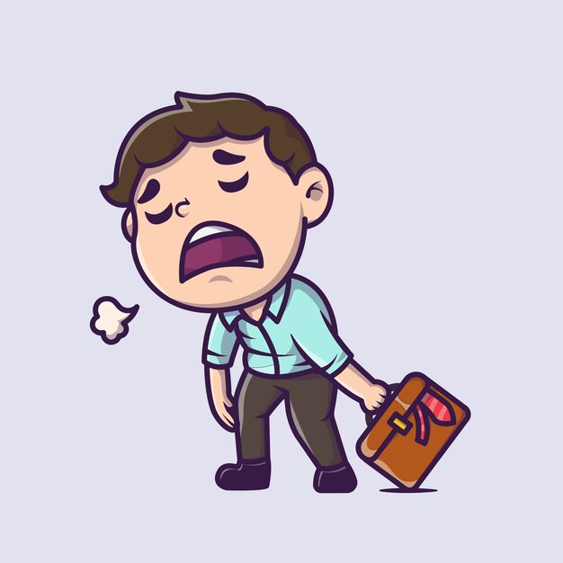 Ilustración de icono de dibujos animados de trabajador empleado cansado. Concepto de icono de negocio de personas aislado. Estilo de dibujos animados plana