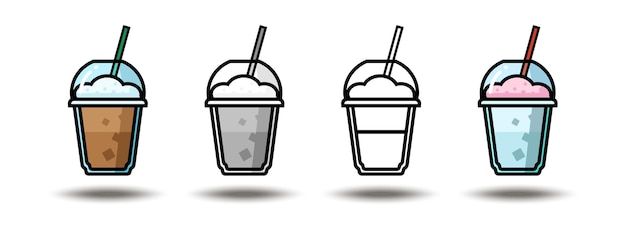 Ilustración de icono de vector. Café frappe colorido en gris, color y blakc y blanco. aislado en whi