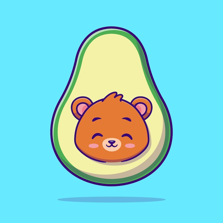 Vector gratuito ilustración de icono de vector de dibujos animados de aguacate de oso lindo. concepto de icono de fruta animal aislado plano premium