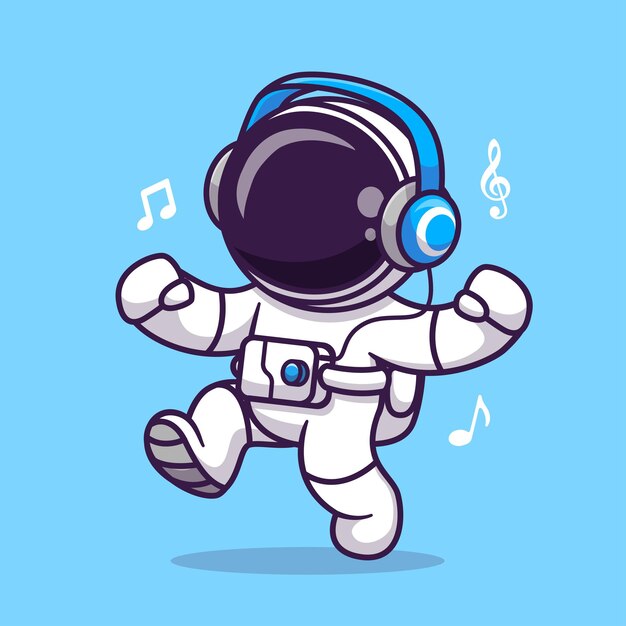 Ilustración de icono de vector de dibujos animados de astronauta lindo escuchando música. Ciencia tecnología icono concepto aislado Premium Vector. Estilo de dibujos animados plana