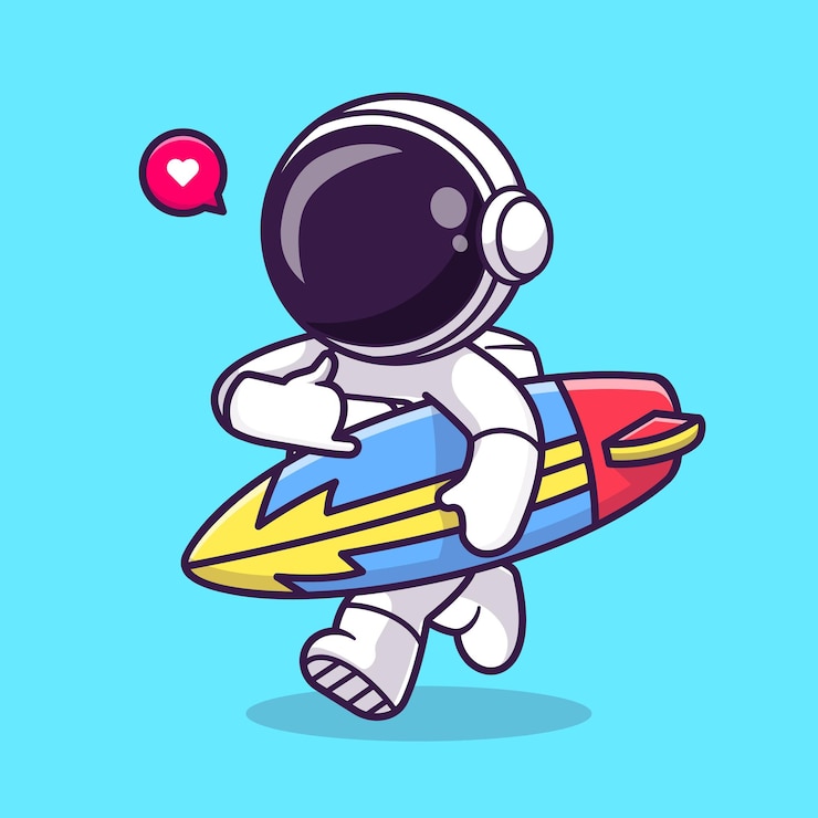 Vector gratuito ilustración de icono de vector de dibujos animados de astronauta lindo surf. ciencia deporte icono concepto aislado plano