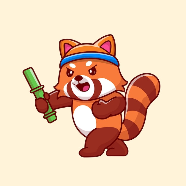 Vector gratuito ilustración de icono de vector de dibujos animados de bambú de uso de lucha de panda rojo lindo. icono de naturaleza animal aislado