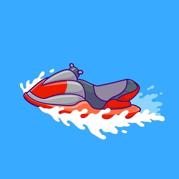 Ilustración de icono de Vector de dibujos animados de barco de Jet Ski. Concepto de icono de objeto de transporte aislado Vector Premium. Estilo de dibujos animados plana