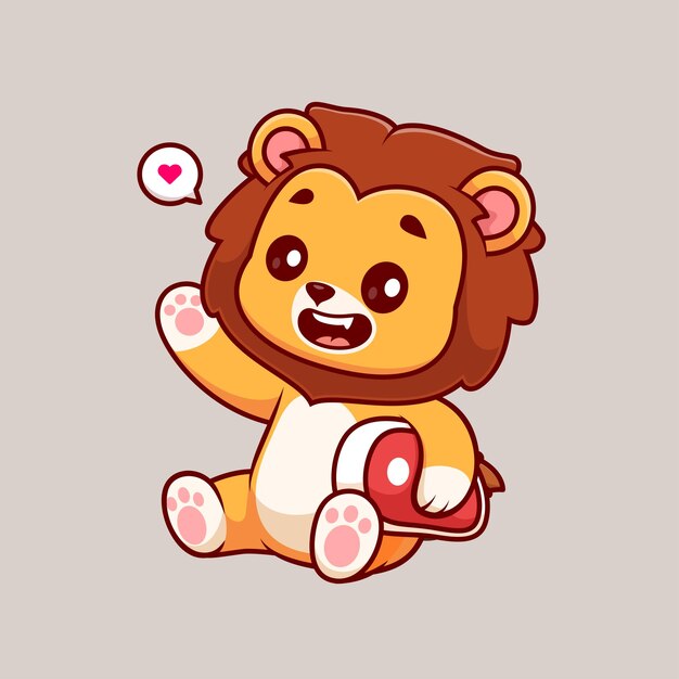 Ilustración de icono de vector de dibujos animados de carne de bistec de león lindo. Concepto de icono de alimento animal aislado