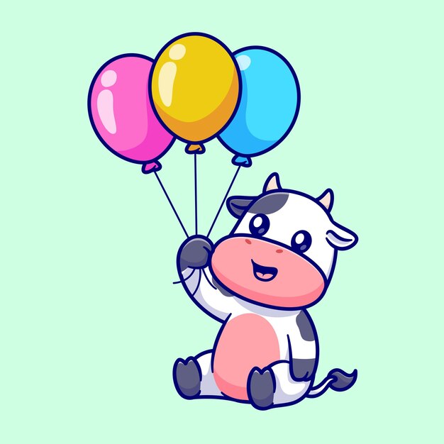 Ilustración de icono de vector de dibujos animados de globo de explotación de vaca linda. Concepto de icono de naturaleza animal plano aislado